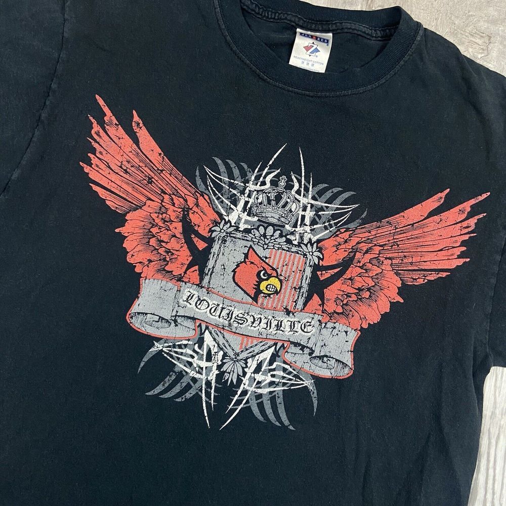 Louisville Cardinals Shirt Mens Medium Black Faded Y2K Jerzees MLB Baseball